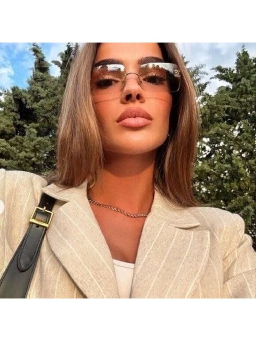 Chanel Vintage Sunglasses Rhinestone CC Logo Rimless Gradient Gold Orange - Picture 3 of 10